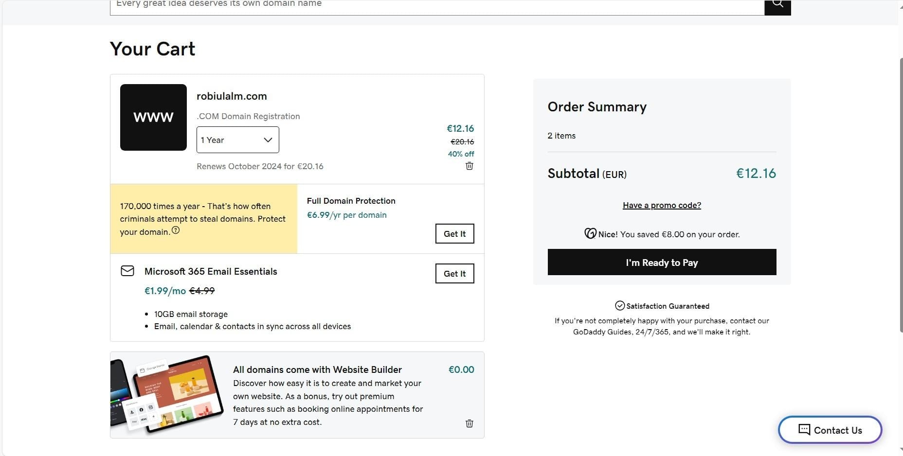 Buying a domain (Demo) - student project