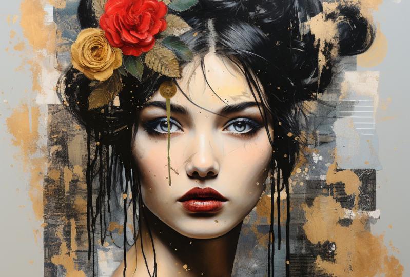 Midjourney Project / Collage Style Art with Woman Portrait