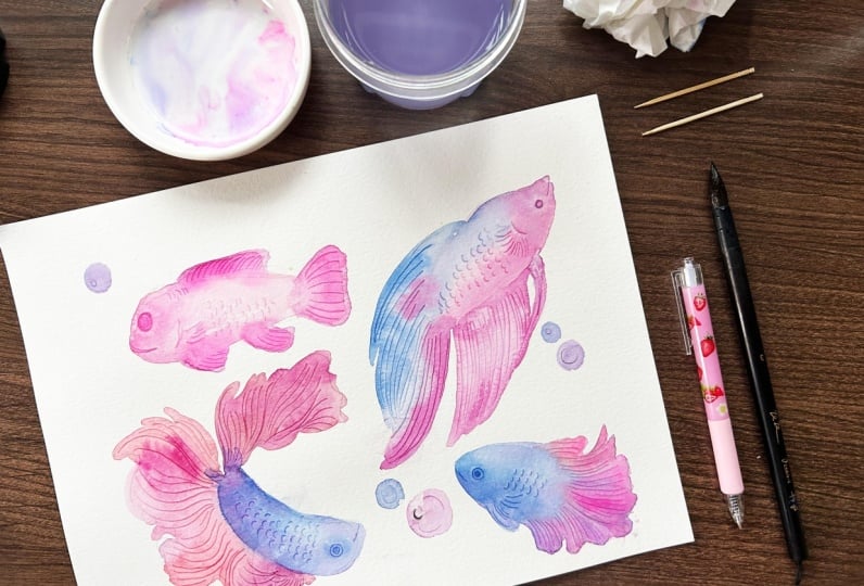 Vibrant Watercolor Fishes