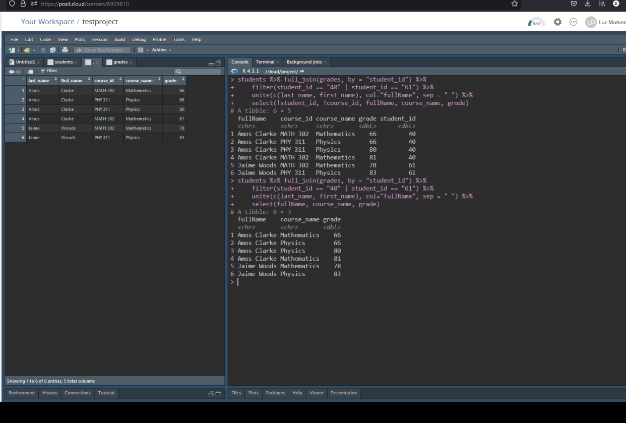R Project : JOIN, SELECT, FILTER - student project