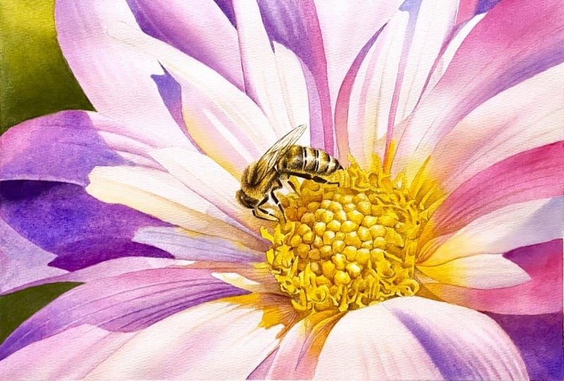 Watercolor busy bee