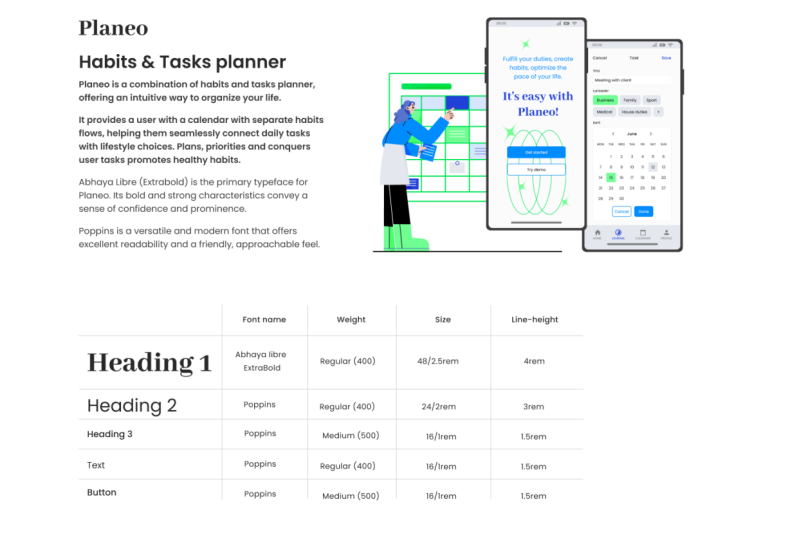 Planeo - Habits and tasks planner - Typography in UX/UI Design
