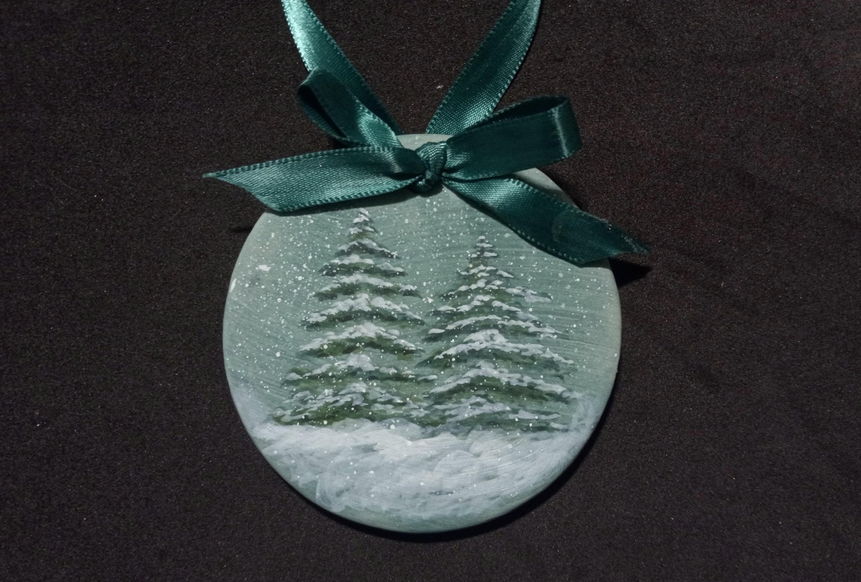 Watercolor painting on Ceramic Ornament - student project
