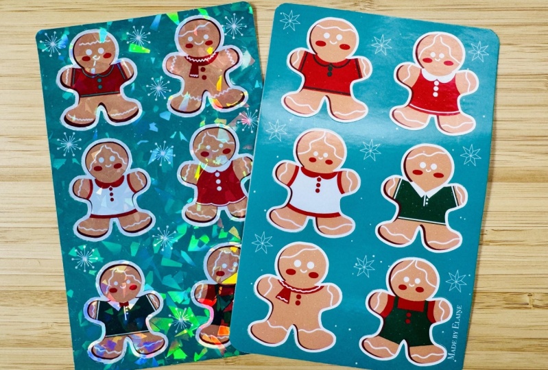 Gingerbread stickers on hologram and vinyl sticker paper