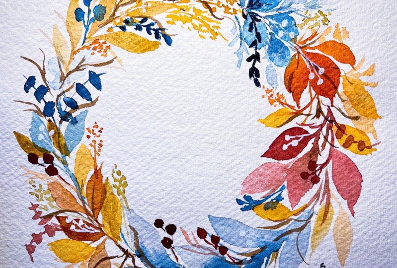 Autumn Watercolor Florals: Playful Fall Colors with a Hint of Blue