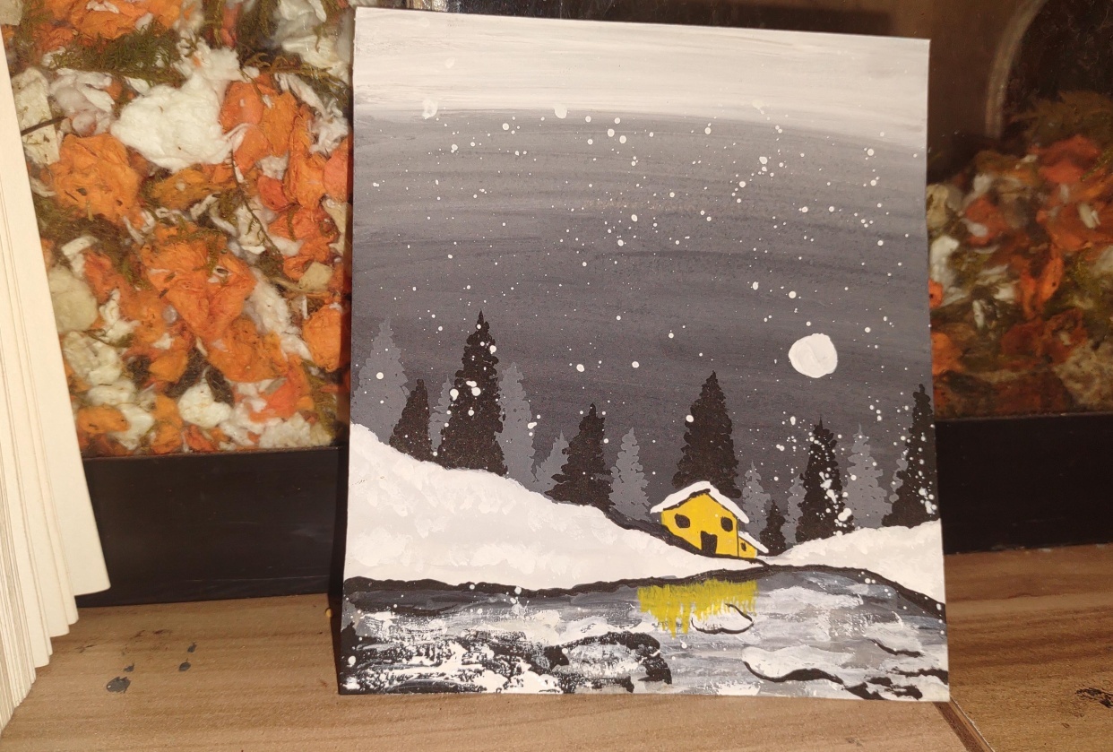 Yellow house on the Snowy Lake - student project