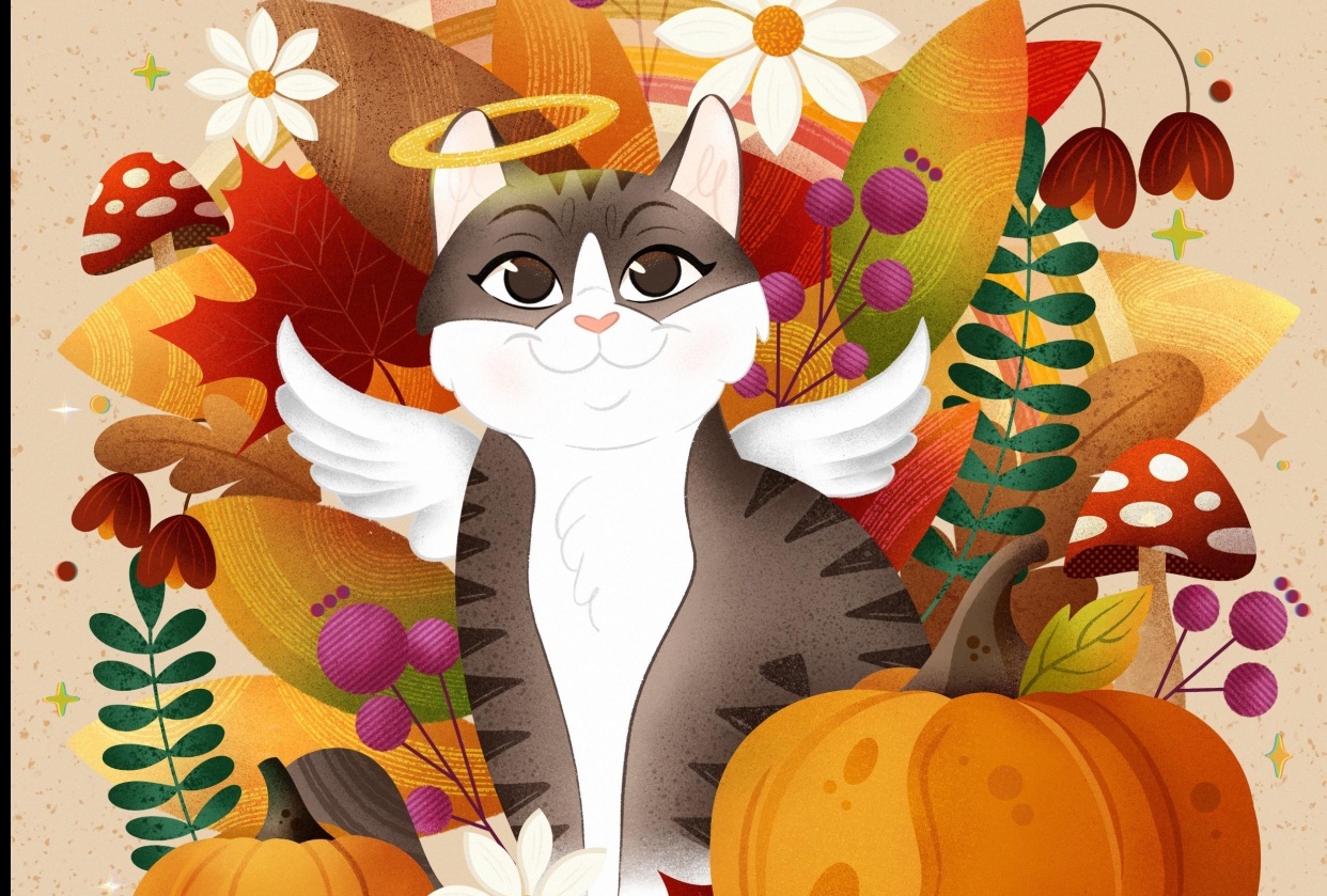 Rainbow cat - autumn scene - student project
