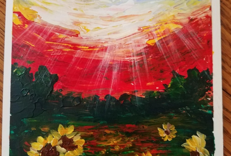 Sunset and sunflower acrylic
