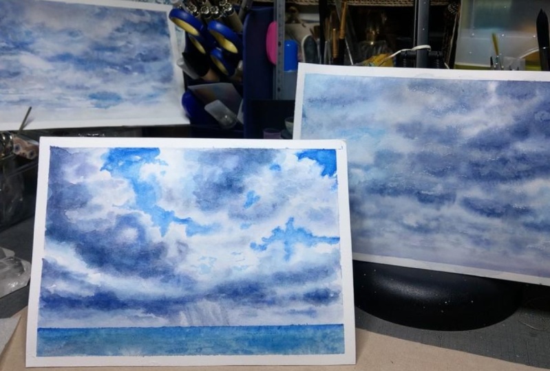 Watercolor Cloudy Sky with Maria