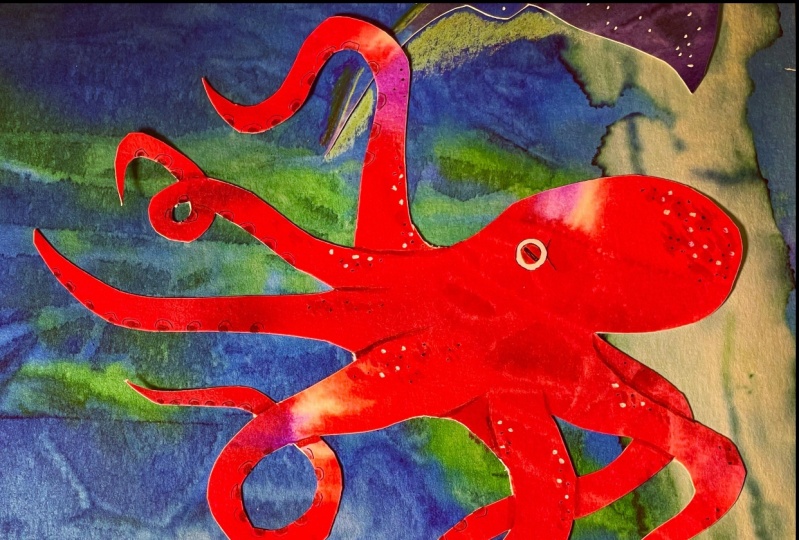 Watercolor Mixed Media Collage Sea Creatures