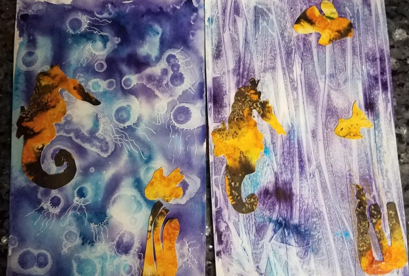 Mixed media collage seahorse