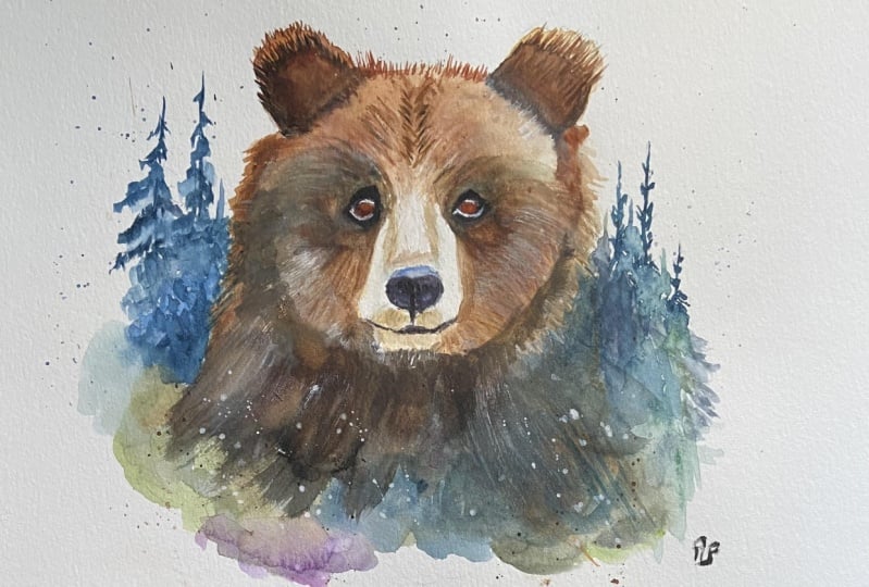Painting a brown bear in watercolour