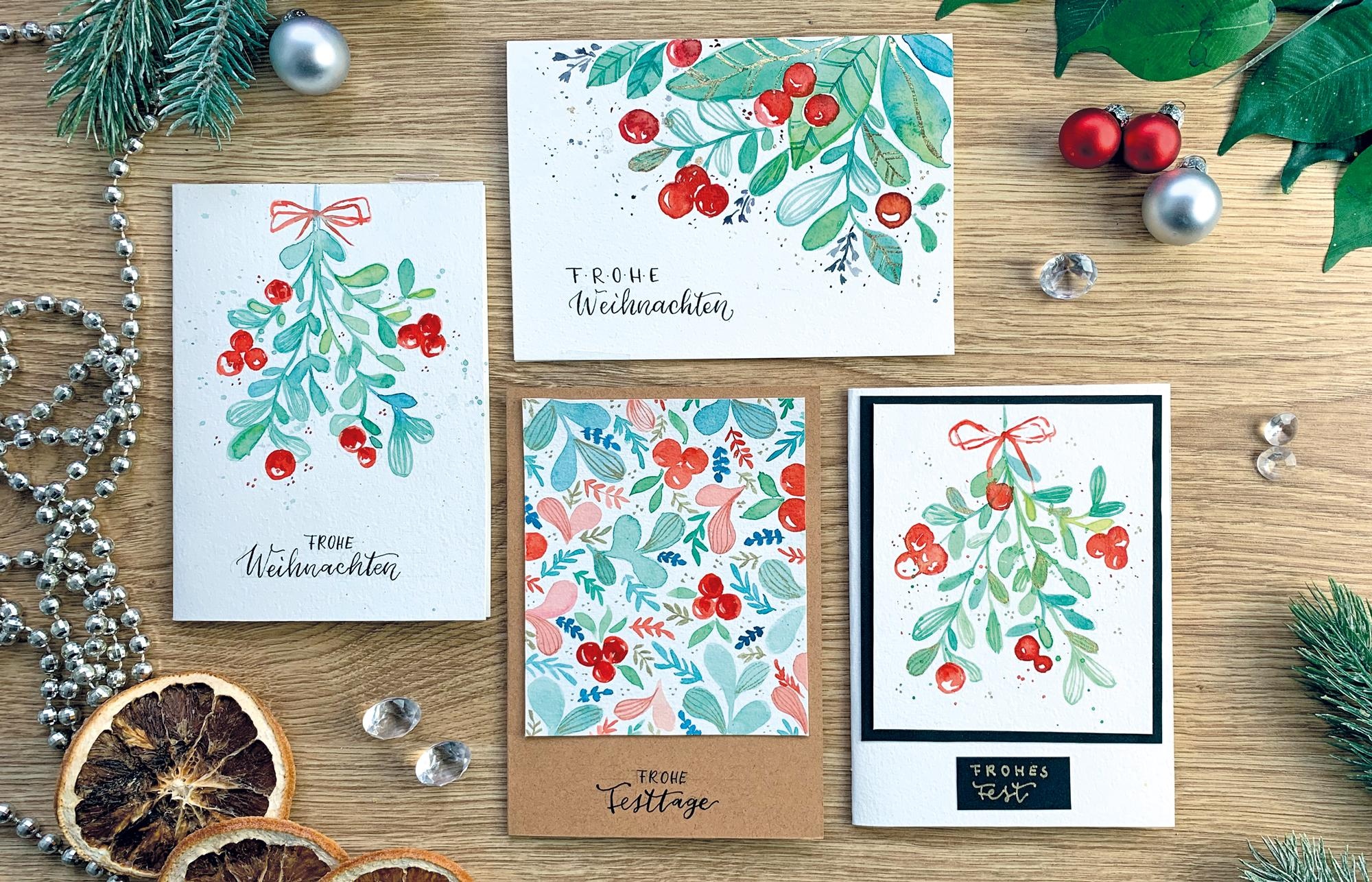 Weihnachtsgrußkarten mit Aquarell - student project