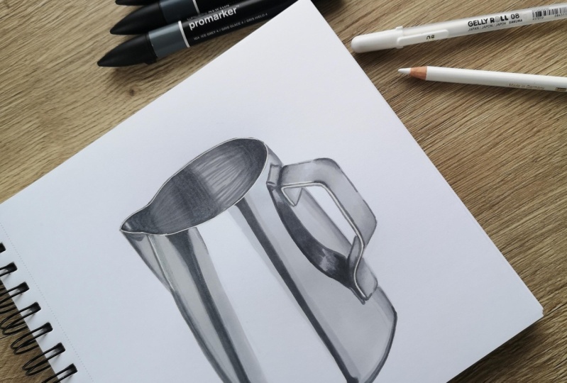 Drawing textures with markers: glass and metal