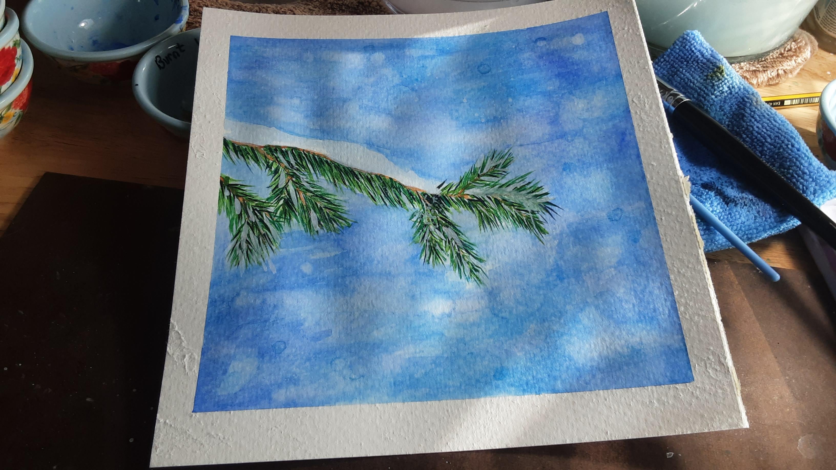 Snowy pine branch - student project