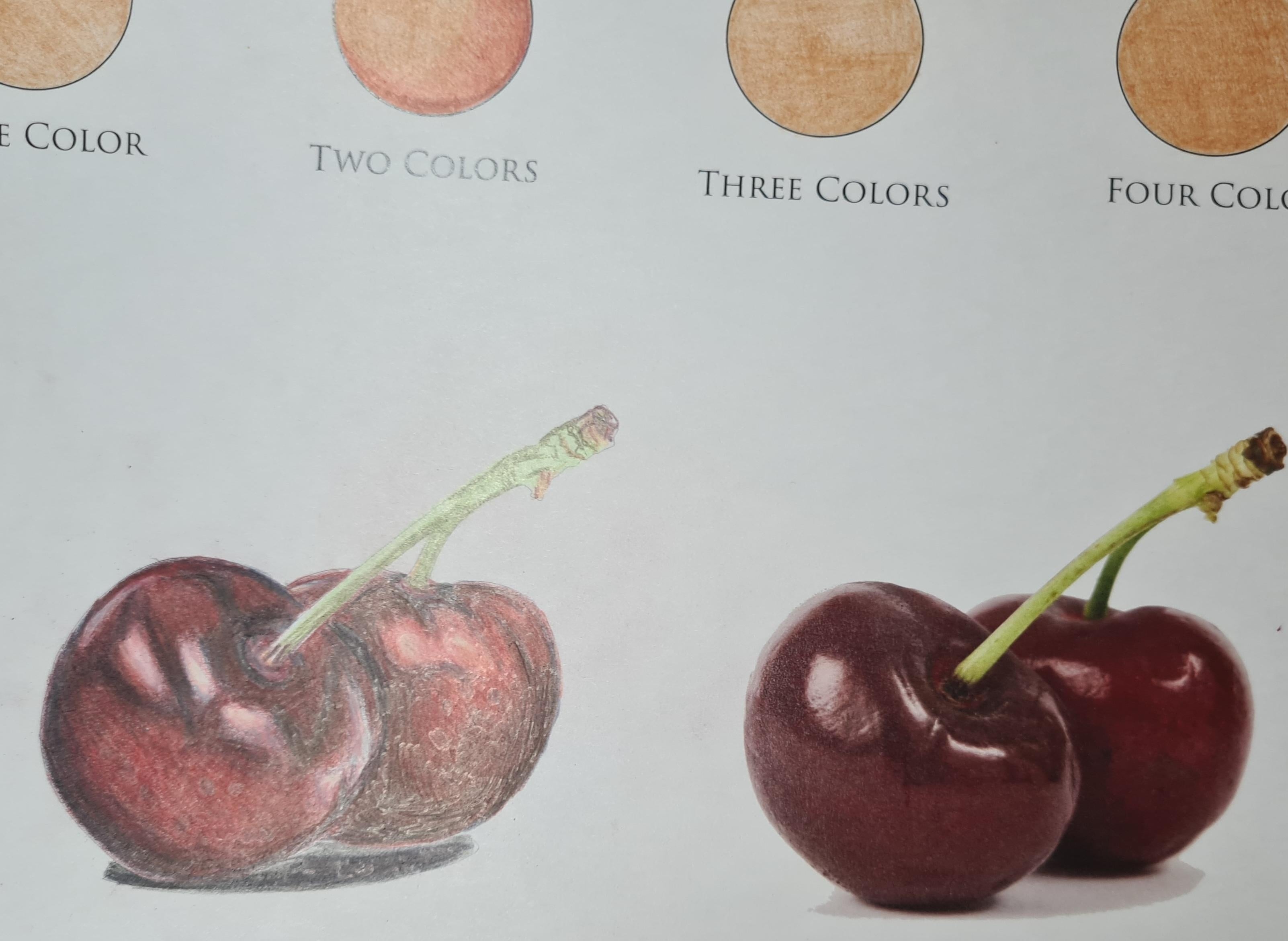 Drawing Cherries, How to Layer with Polychromos - student project