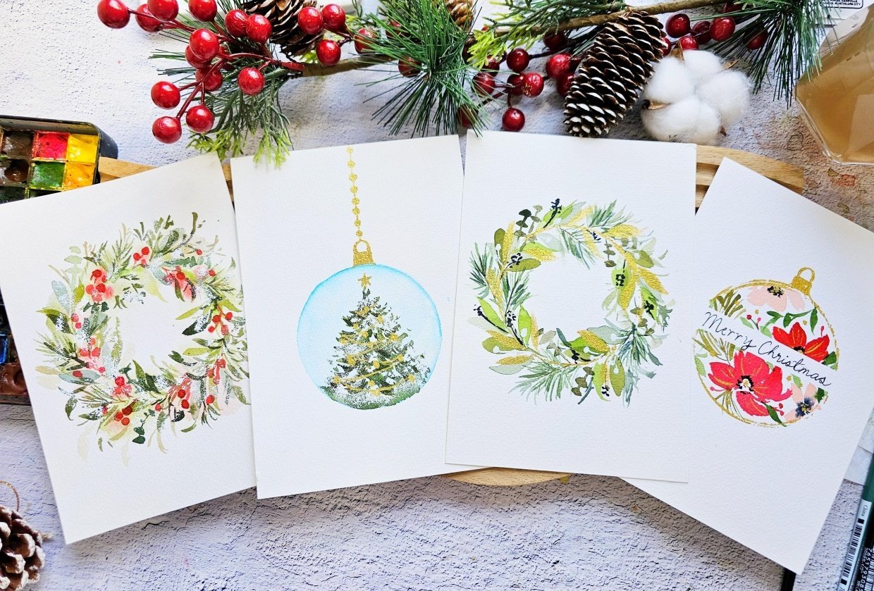 Holiday Watercolor Cards - student project