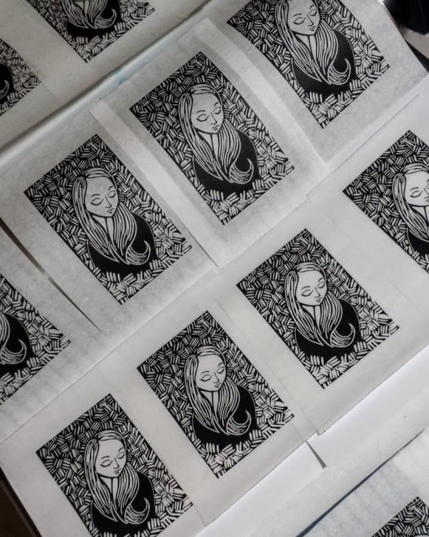 One colour linocut - student project