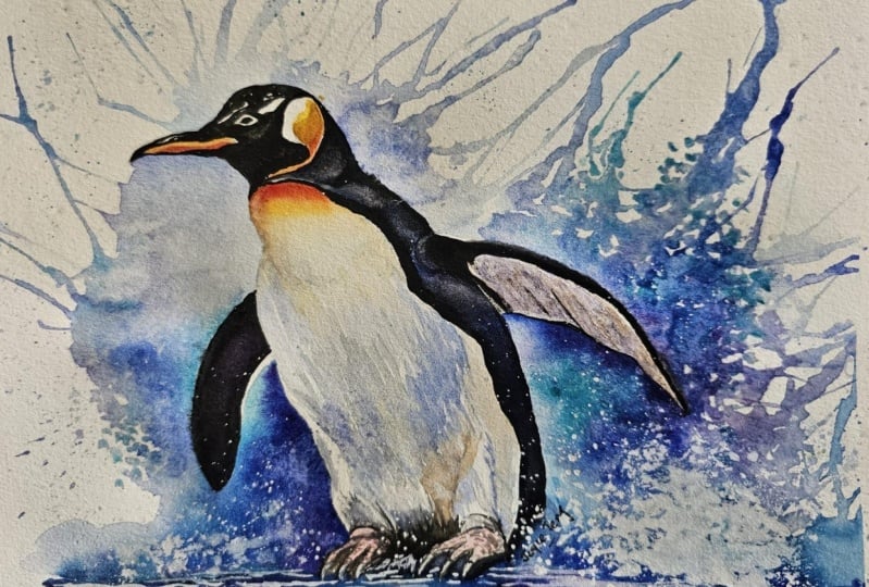 Penguin watercolor painting