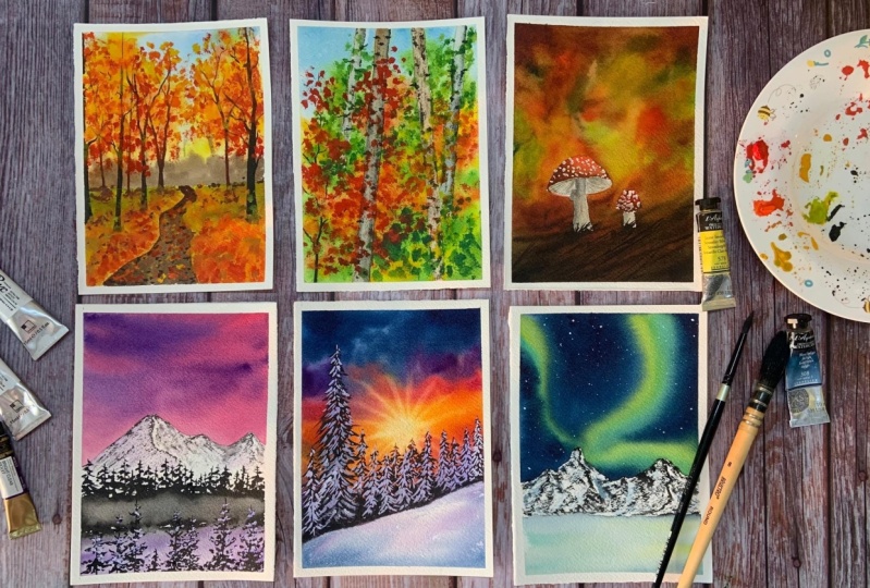 6 Days of Watercolor Journey from Autumn to Winter