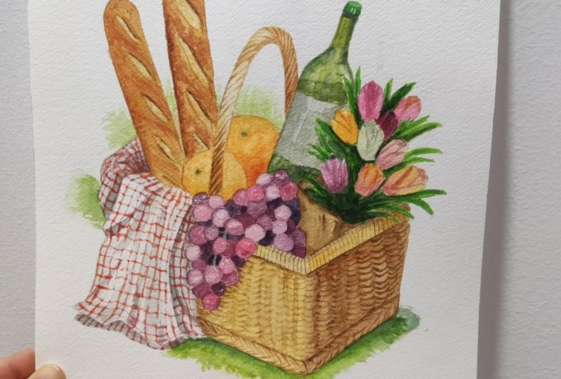 Picnic basket watercolor