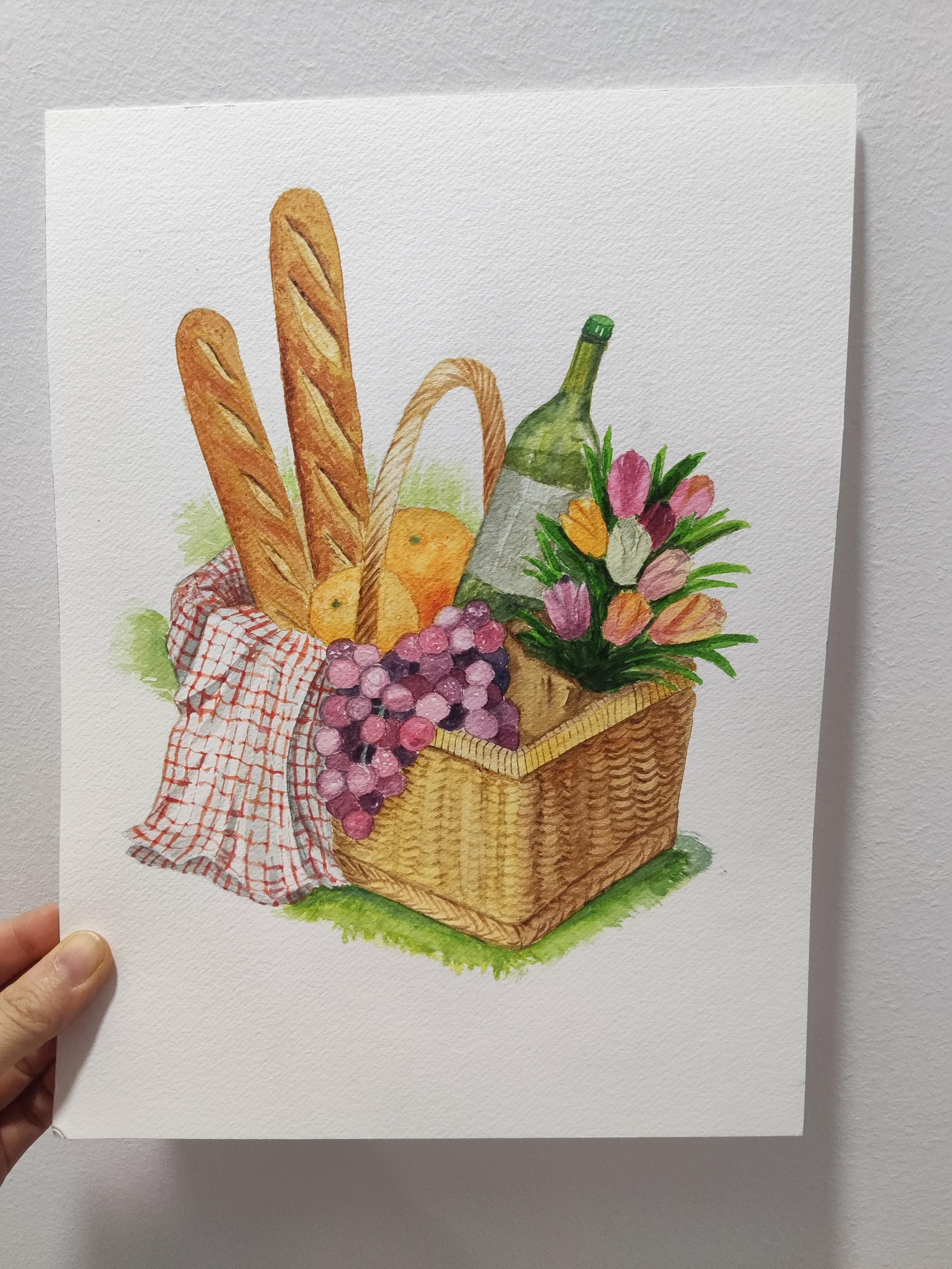 Picnic basket watercolor - student project