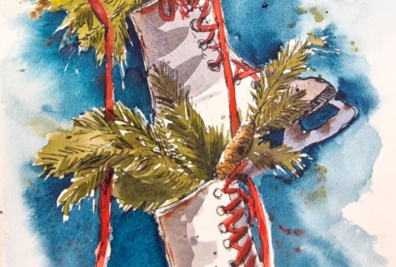 Watercolour Holiday Illustration: Ice Skates Decor