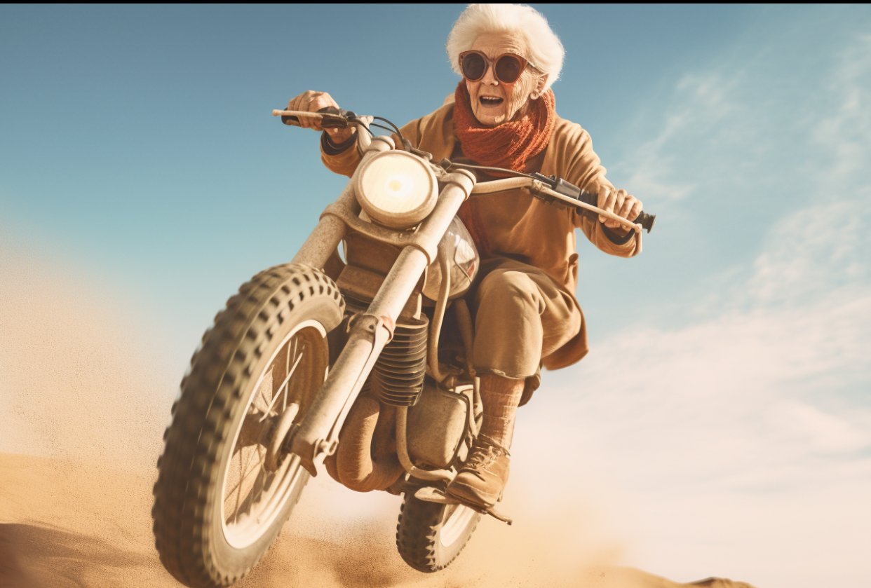 Granny riding a Trial Bike - student project
