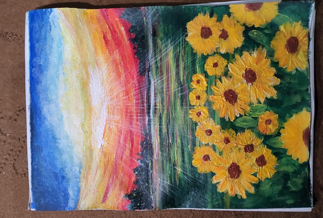 Sun flower field and sunset sky - student project