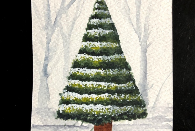 Watercolor Snow Covered Tree