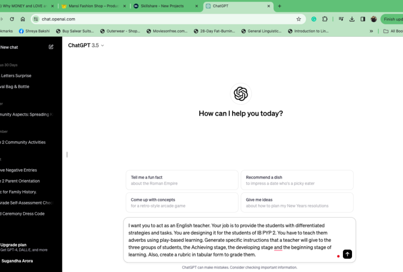 Giving a prompt to Chat GPT