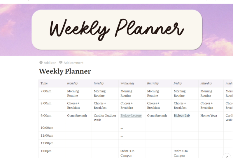 Did a weekly schedule!