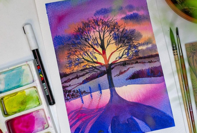 Watercolor sunset