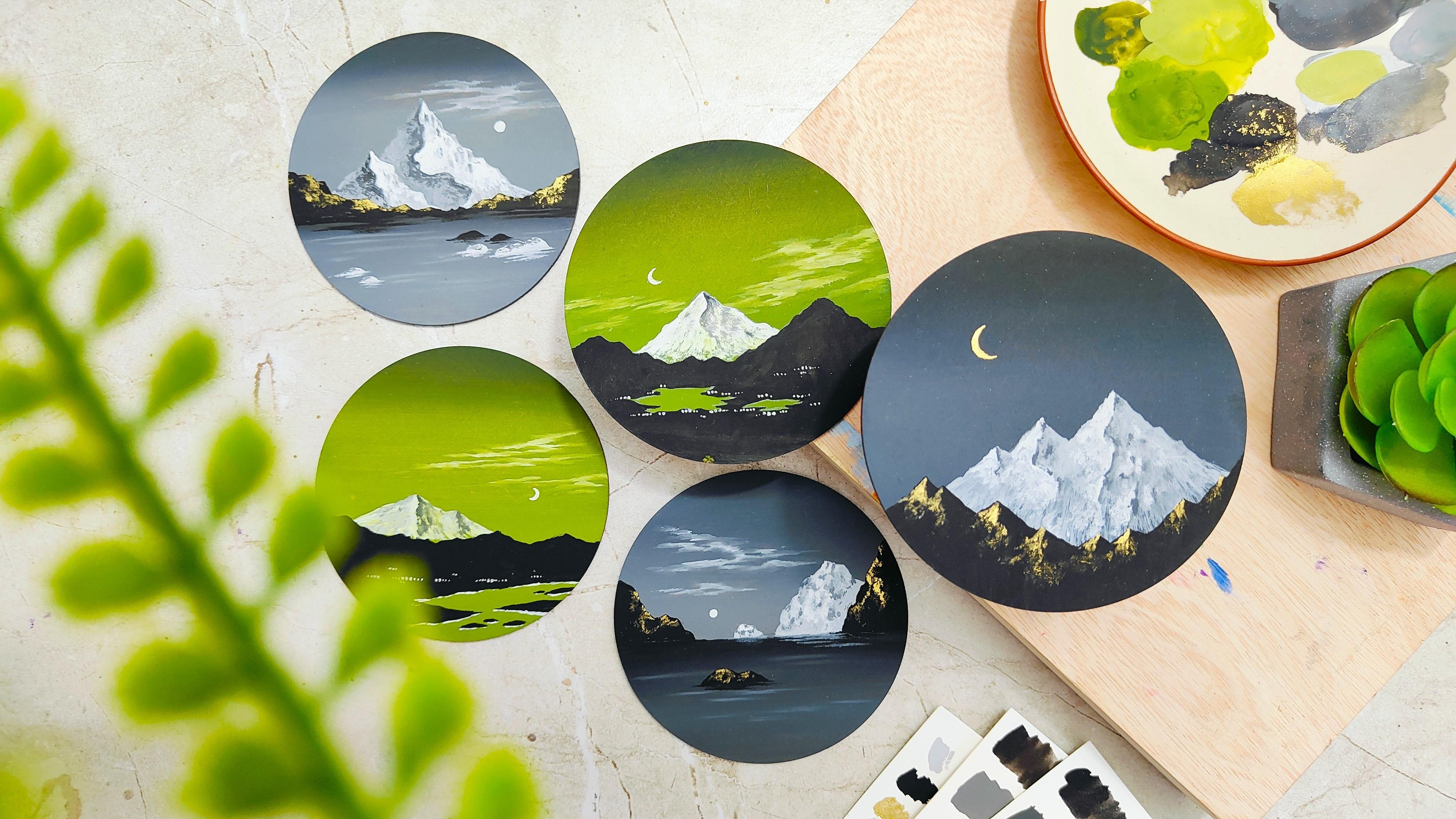 Elegant Gouache Coasters - student project