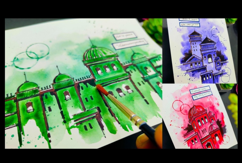Abstract Castle Painting With Watercolors