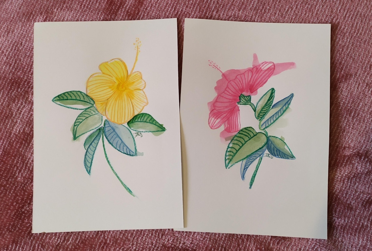 Relaxing watercolor flowers hatching - student project