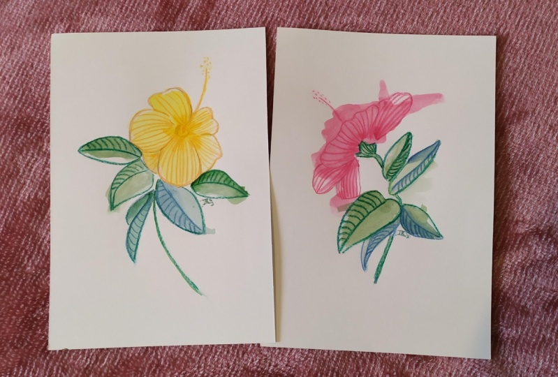 Relaxing watercolor flowers hatching