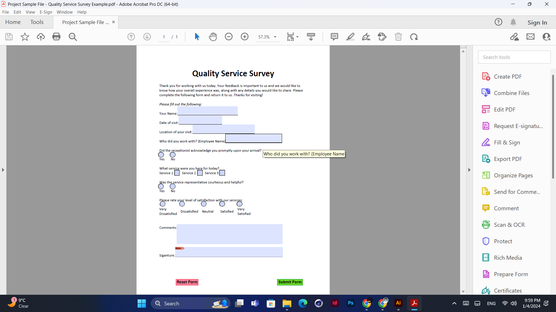PDF Fillable form - student project