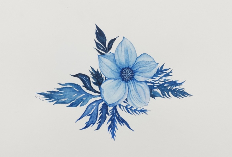 Watercolor botanicals in one colour
