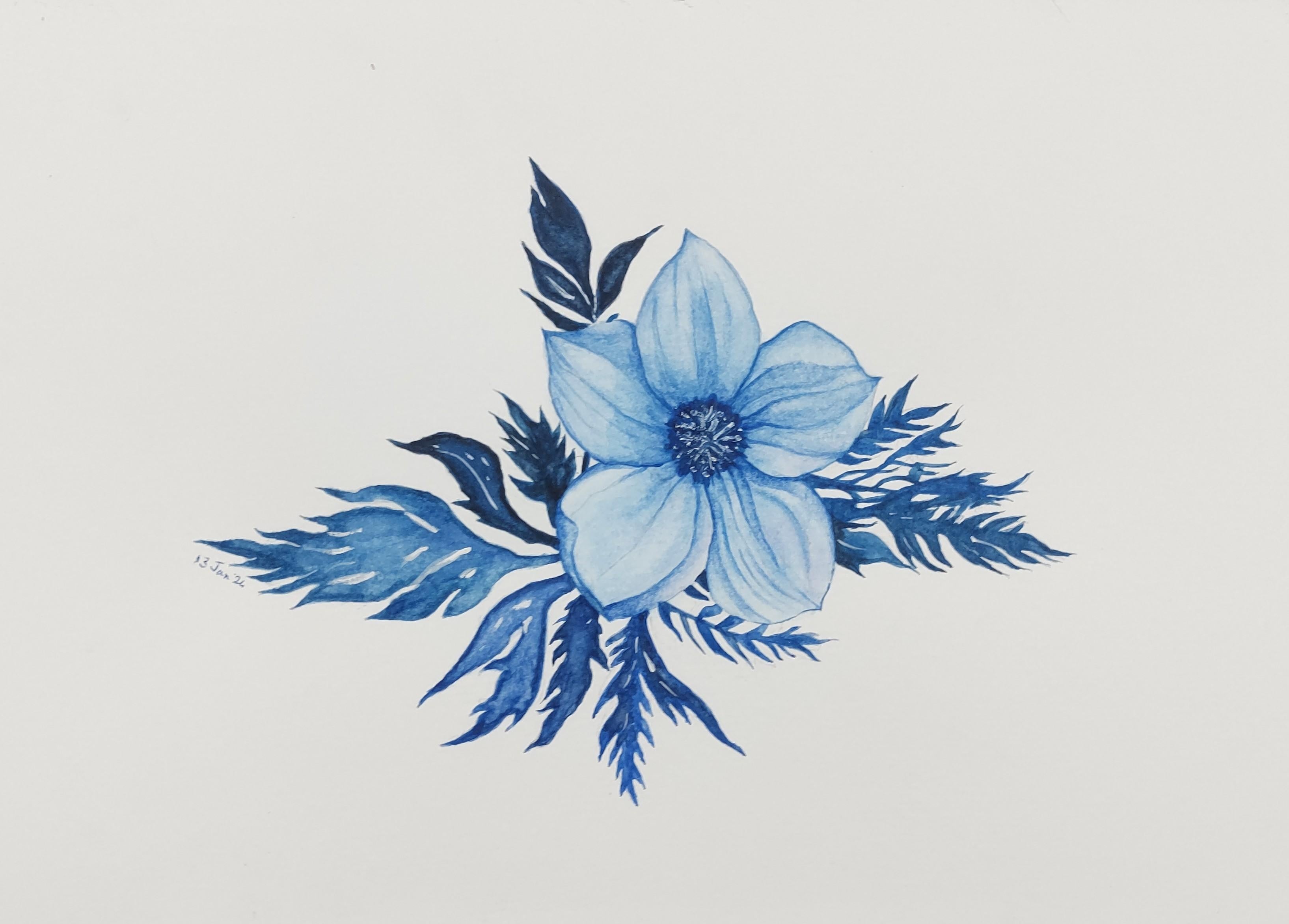 Watercolor botanicals in one colour - student project