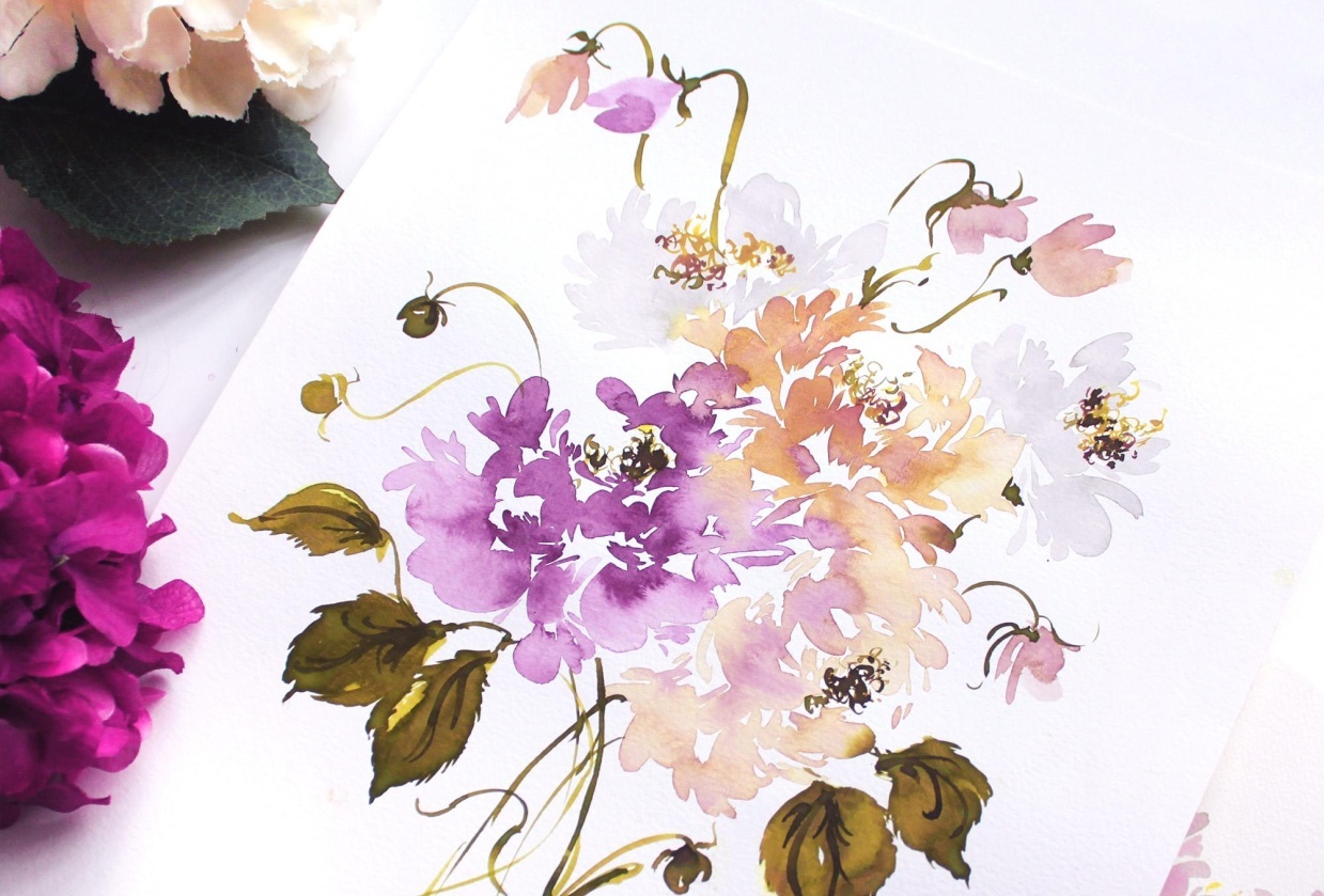 Watercolor Climbing Roses - student project