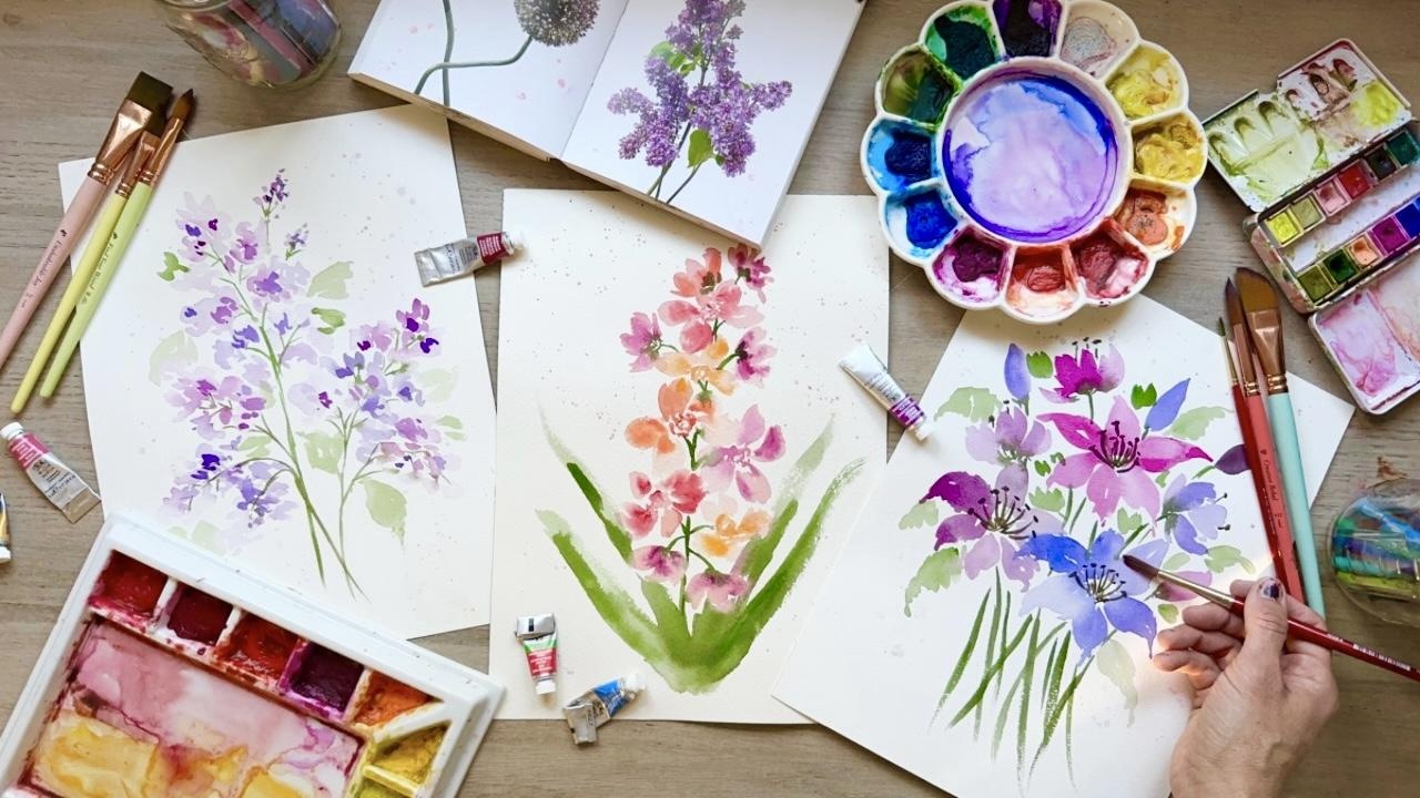 Loose 1-Layer Watercolor Florals - student project