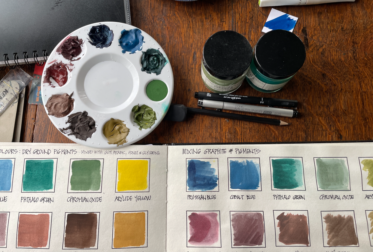 graphite mixed with dry pigments - student project