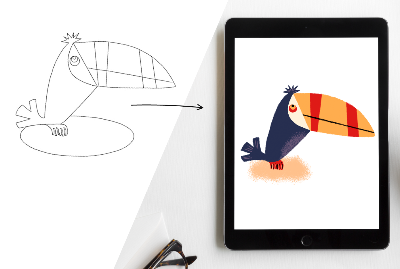 Toucan Sketch to IPad Drawing