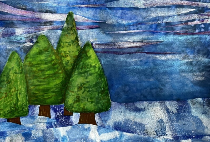 Two Northern Lights Winter Scenes