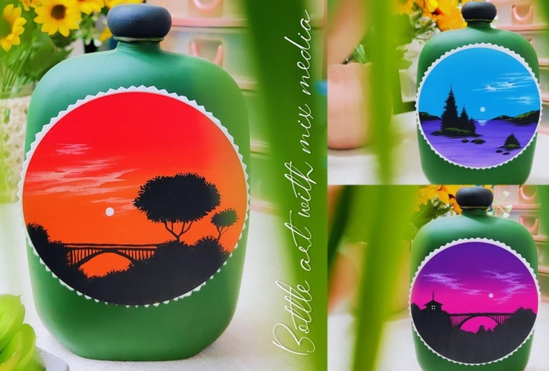 Bottle Art With Mix Media