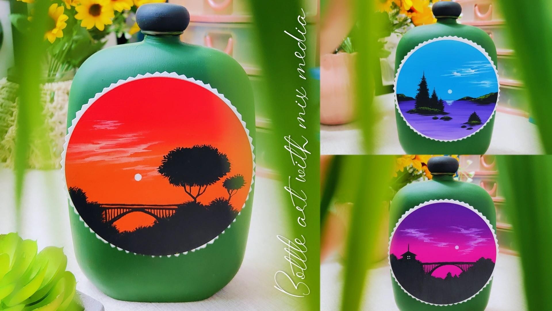 Bottle Art With Mix Media - student project