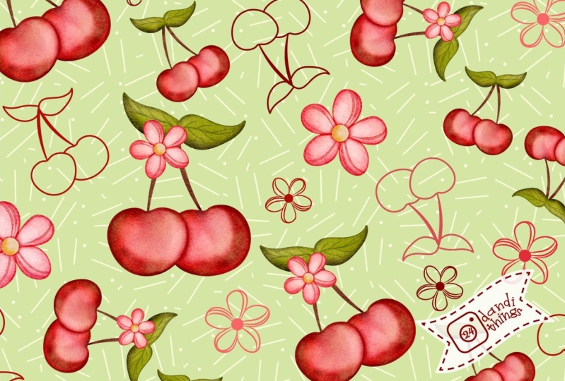 Tossed Cherries and Blossom Pattern
