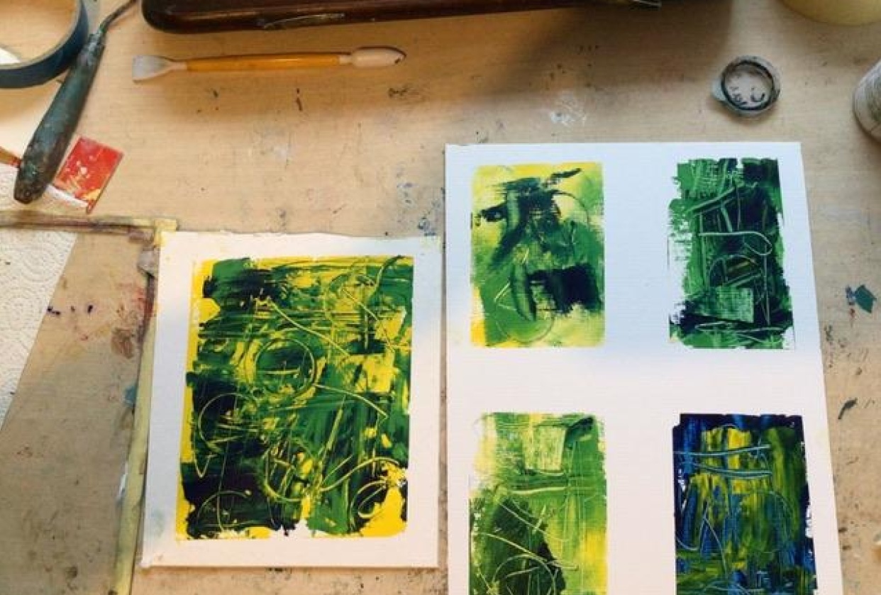 Cold wax beginnings - student project