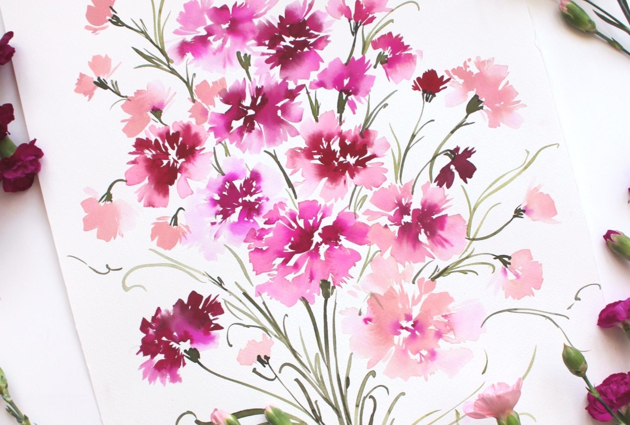 Loose Watercolor Carnation - student project